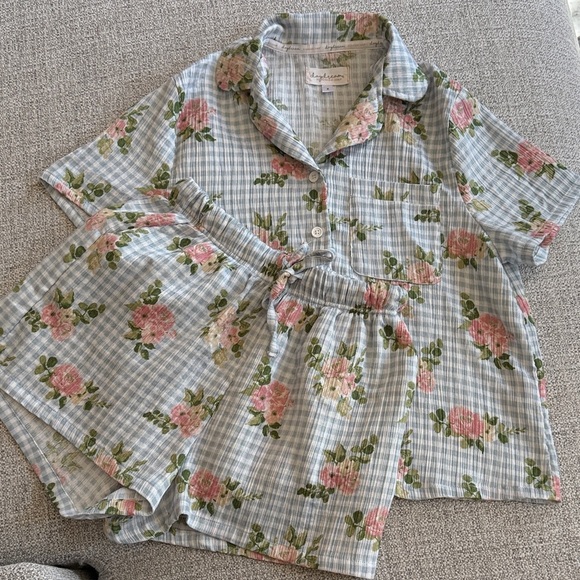 Floral Kids Pajama Set - Blue and Pink - Picture 1 of 1